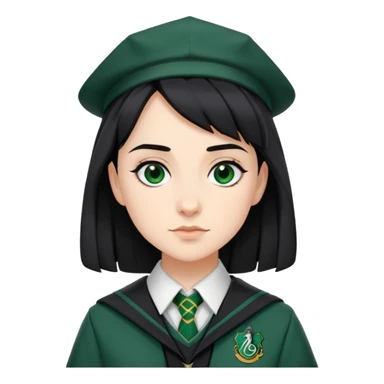 Pansy Parkinson in harry potter, wear hogwarts slytherin uniform, black hair, not wearing hat sticker