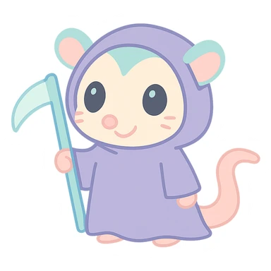 cute cartoon possum dressed up like a grim reaper sticker