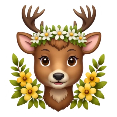 deer face with a flower crown sticker