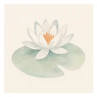 a lilypad with a white lily on it, painterly style with soft colors sticker