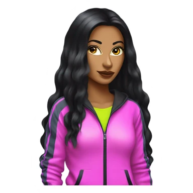 Tanned woman with long black hair, dressed in y2k  hair, makeup, and neon velvet tracksuit attire sticker