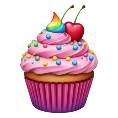 Cupcake with pink icing rainbow sprinkles and a cherry on top sticker