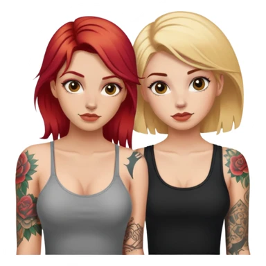 Red haired girl and blonde haired girl with tattoos posing together sticker