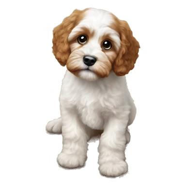 Cavapoo puppy on wooden floor watching sticker