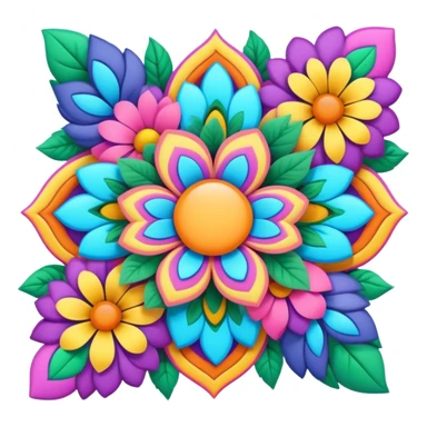 3D, psychedelic colored hippie style corner flower border sticker