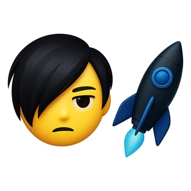 emo emoji, black and blue rocket, mysterious, no background sticker