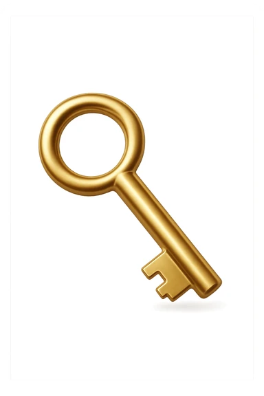chiave semplice dorata in 3d, iperrealistica in 3d sticker
