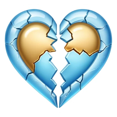 heart cracked in half, one half frozen, one half golden sticker
