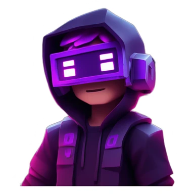 Minecraft steve wearing a black hoodie with "OMG" letters on it and VR headset in a cyberpunk VR environment with violet neon lighting. sticker