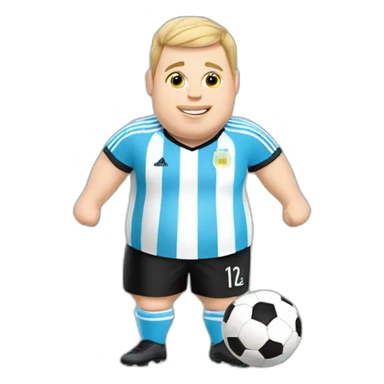 Short hair, obese white man play soccer. argentina uniform. Thumbs up  sticker