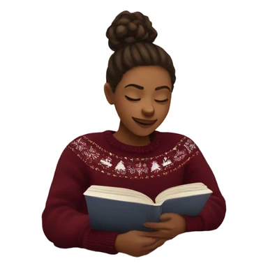 Girl wearing burgundy Christmas jumper reading a book sticker