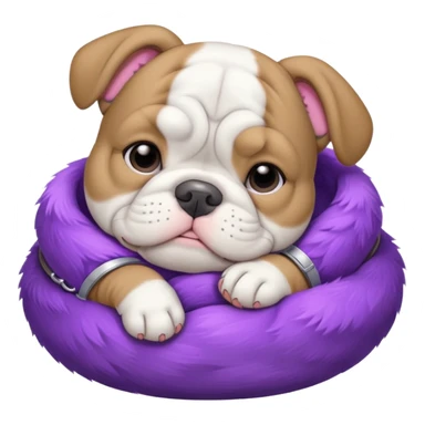 grey white bulldog puppy sleeping with a purple collar on sticker
