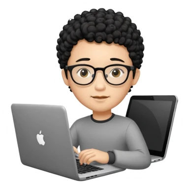 A young boy DEVELOPER WITH A laptop, black curly short hair, wearing glasses, a thin goatee, his skin is asian

Add the word "PIF" floating around him sticker