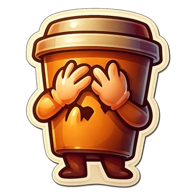 Tall coffee cup, hiding face, peeking through fingers sticker