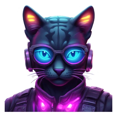 cool looking midnight cat neon cyberpunk sticker