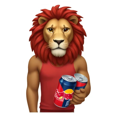 Lion wearing red holding Red Bull sticker