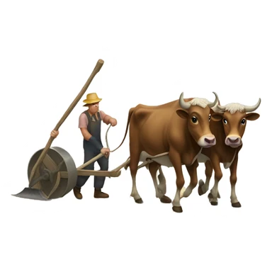 pair of oxen pulling wooden plough sticker