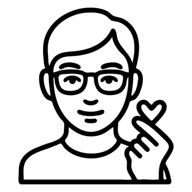 minimalist icon of a Turkish young man with slightly slanted eyes, wearing glasses, making a heart gesture with his hand, slightly tanned and light brown hair sticker