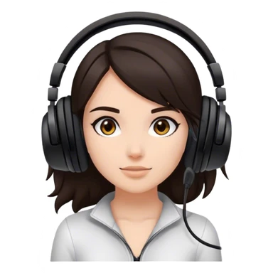 girl with dark brown hair and a black gaming headset. feet near her fac sticker