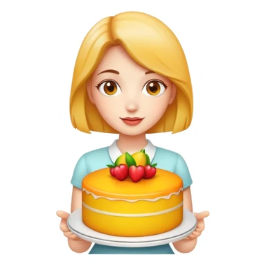Beautiful girl holding a big mango cake in both hands sticker