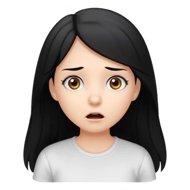 girl with long ash black hair, gray eyes, white shirt, surprised expression sticker