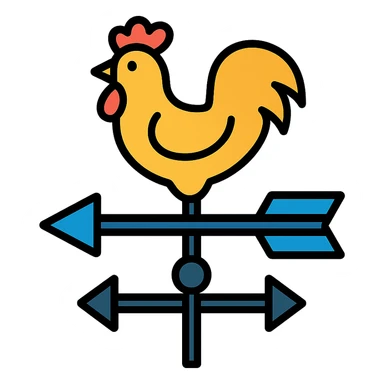 classic weathervane with rooster, colored icon with black outlines sticker