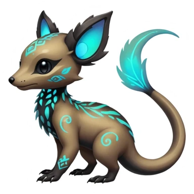 Rare futuristic bioluminescent iridescent neon glowing cute epic aesthetic gothic colorful Salandit-Eevee-Trico-Civet-species-Fakemon-hybrid-creature, with intricate tattoo markings, full body sticker