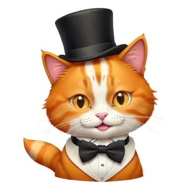 orange cat with top hat and bow tie, winking, playful expression sticker