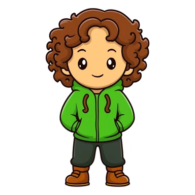 cartoon character with long brown curly hair in a green outfit sticker