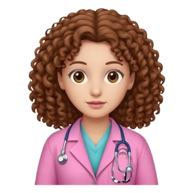 médica, cabelo castanho, pele branca, cabelo cacheado, cabelo comprido, roupa rosa sticker