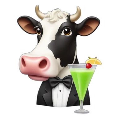 cow wearing a tuxedo sipping a daiquiri sticker