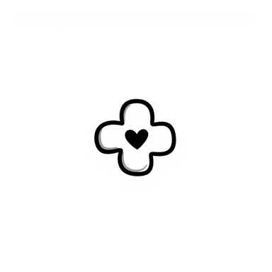Hand-drawn sexual health clinic symbol with medical cross and heart icon sticker