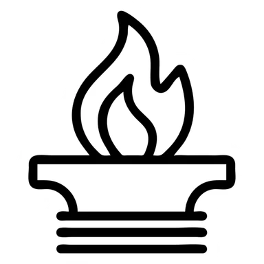 forge engineered industrial flame, outlined icon style, simple, modern, black lines, no fill sticker