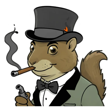 squirrel man smoking pipe with top hat on and luger in his hand sticker