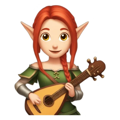 Baldurs gate 3 top half of female elf bard with red hair playing a lute sticker