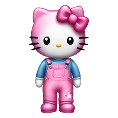 Twin hello kitty wearing overalls pink and glittery sticker