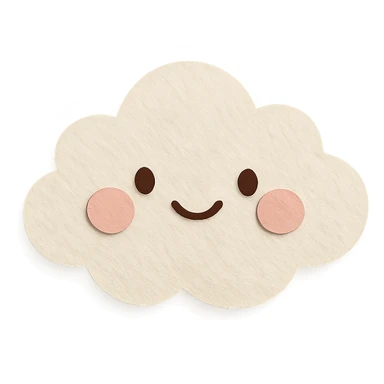 cute fluffy white cloud, happy face, blushing cheeks, soft pastel palette, no arms or legs, full body, paper craft style sticker