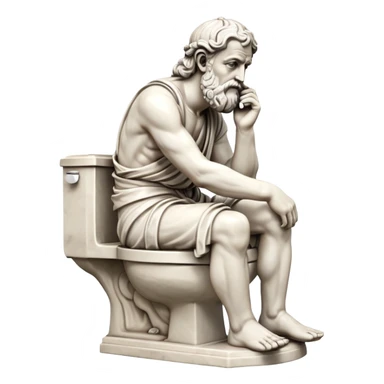 an antique statue of a philosopher sitting on a toilet. sticker