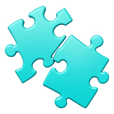 2 connected puzzle pieces: one white, and the other turquoise with a neon glow sticker