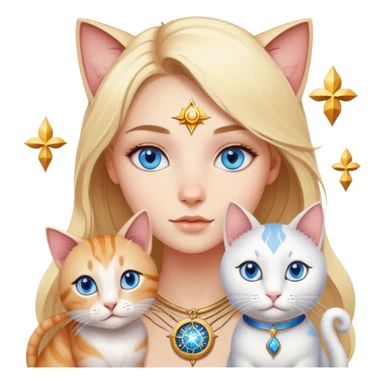 blonde girl with blue eyes astrology with different cats sticker