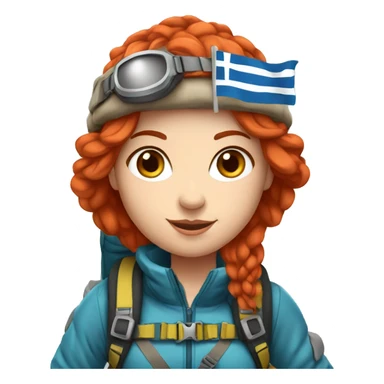 Female winter mountaineer red hair white skin climbing with Greek Flag and Easter eggs basket sticker