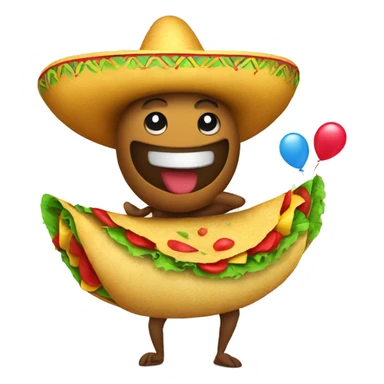 Smiling taco wearing a sombrero and holding balloons sticker