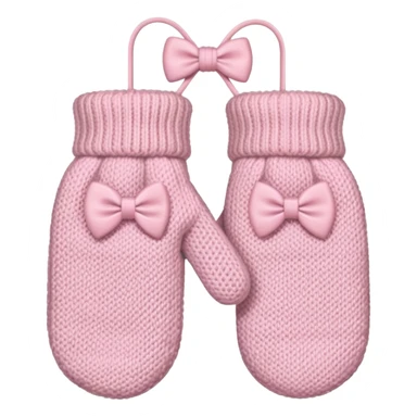 pastel pink pair of mittens connected by string and a bow sticker