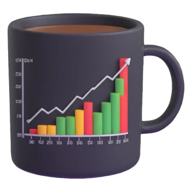 a coffee mug with a stock chart on it sticker
