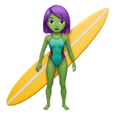 purple hair green skin woman with surfboard sticker