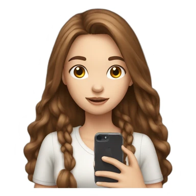 White cute girl with long brown hair holding phone sticker