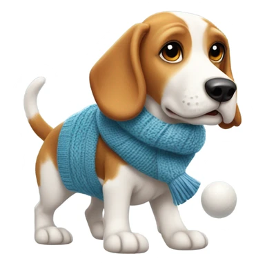 Beagle with winter clothes and snowball fight sticker