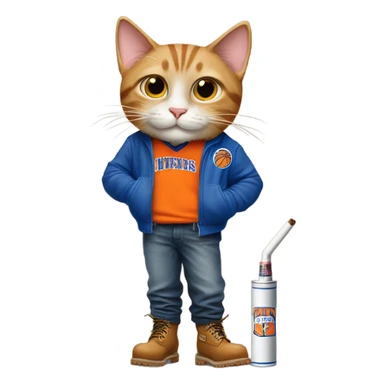 cat in timbs, New York knicks jersey and smoking  sticker
