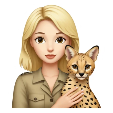 Woman with blonde hair holding one African serval sticker