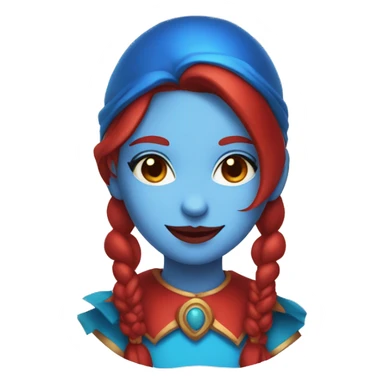 Blue and red girl jester with brown hair and blue and red eyes sticker